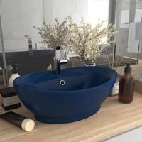 Luksuriøs håndvask overløb 58,5x39cm keramisk oval mat mørkeblå