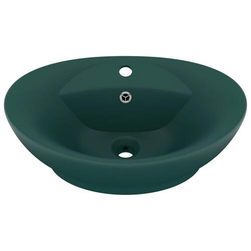 Håndvask med overløb 58,5x39 cm keramik oval mat mørkegrøn