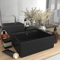 Luksuriøs håndvask overløb 41x41 cm keramik firkantet mat sort