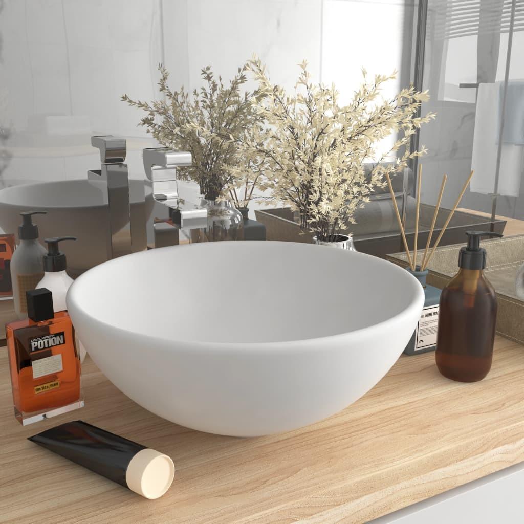 Billede af Luksuriøs badeværelsesvask 32,5x14 cm rund keramisk mat hvid