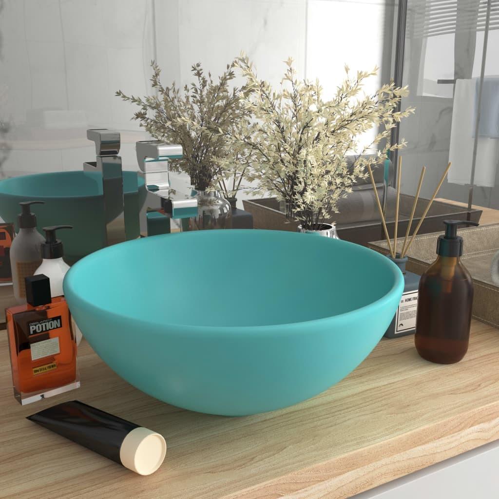 Luksuriøs håndvask 32,5x14 cm rund keramisk mat lysegrøn