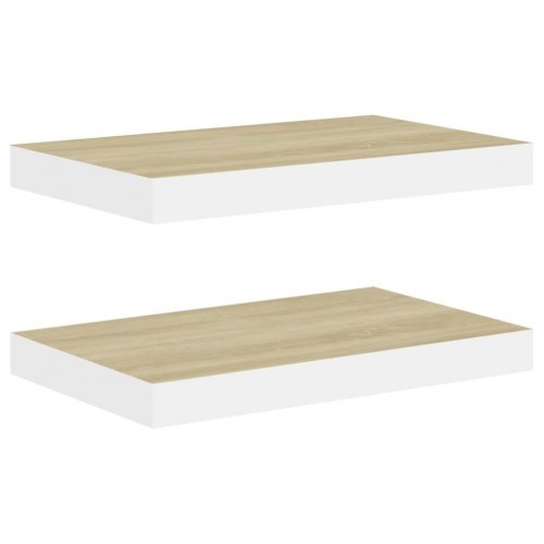 Svævehylder 2 stk. 50x23x3,8 cm MDF egetræsfarve og hvid