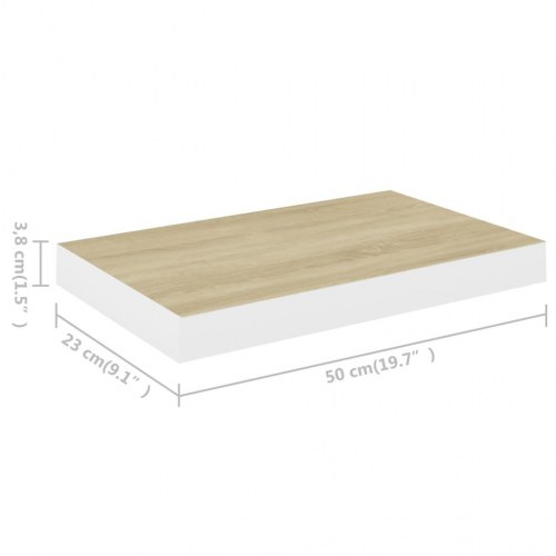 Svævehylder 2 stk. 50x23x3,8 cm MDF egetræsfarve og hvid