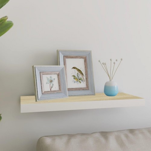 Svævehylde 60x23,5x3,8 cm MDF egetræsfarve og hvid