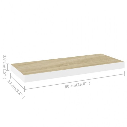 Svævehylde 60x23,5x3,8 cm MDF egetræsfarve og hvid