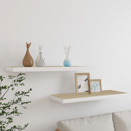 Svævehylder 2 stk. 80x23,5x3,8 cm MDF egetræsfarve og hvid