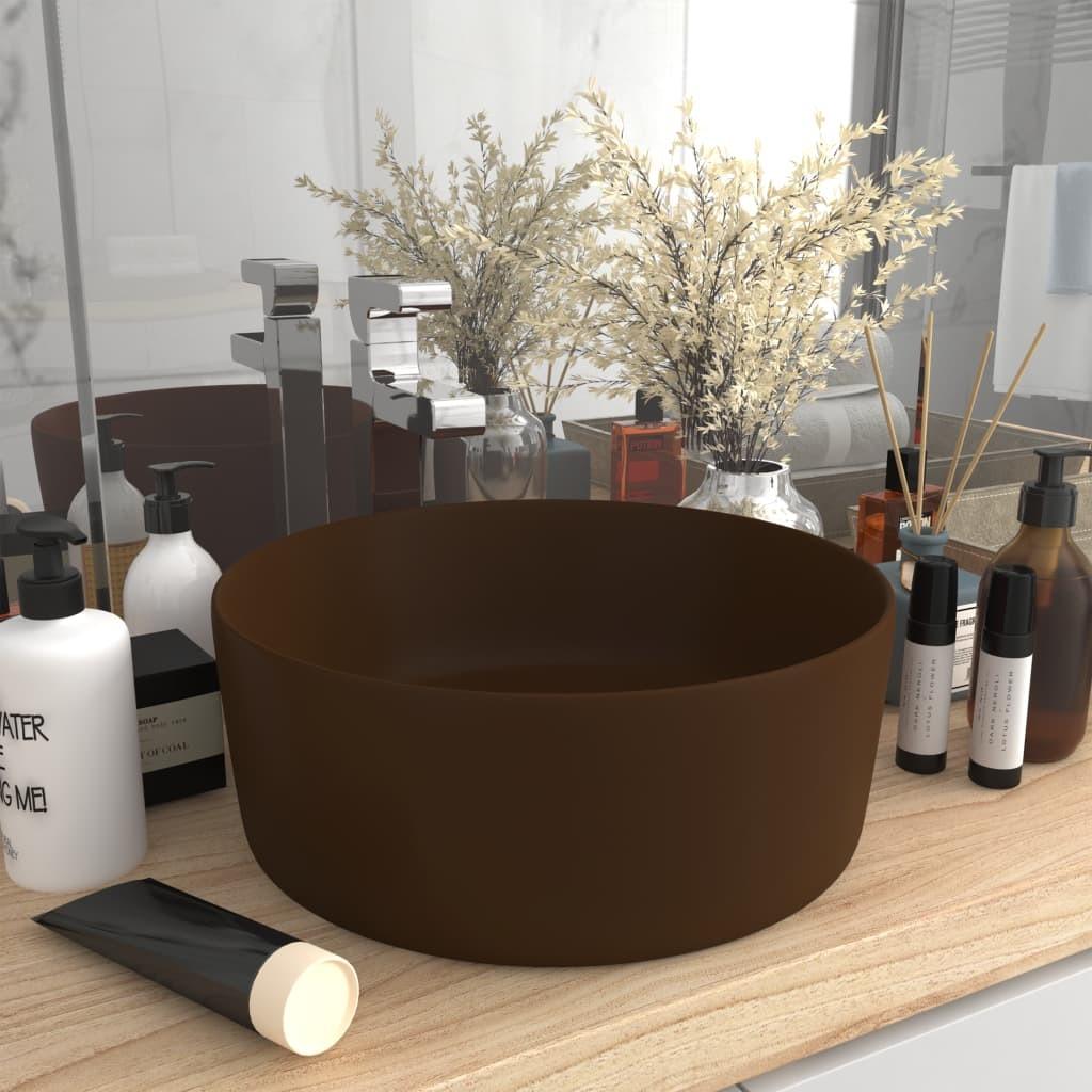 Luksuriøs håndvask 40x15 cm rund keramik mat mørkebrun