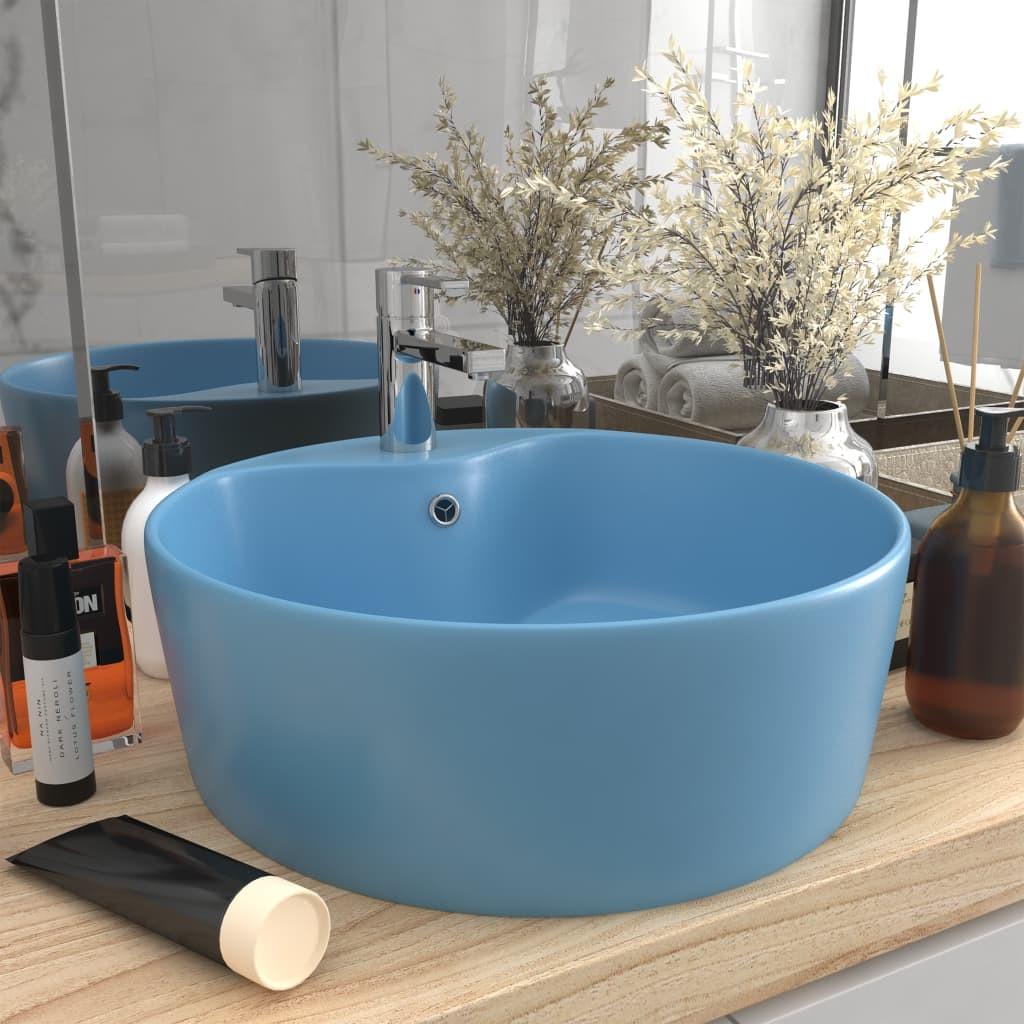 Luksuriøs håndvask med overløb 36x13 cm keramik mat lyseblå