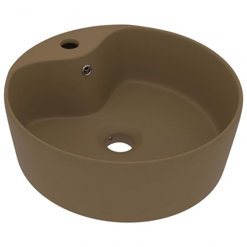 Rund håndvask i keramik med overløb 36 × 13 cm - mat cremefarvet