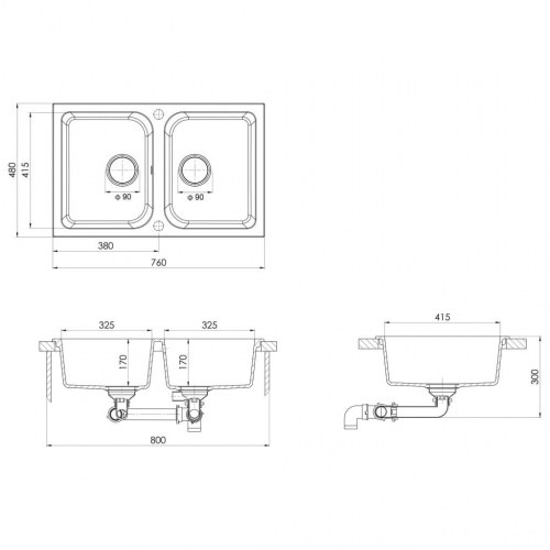 Køkkenvask Hvid 760x480x184 mm Granit