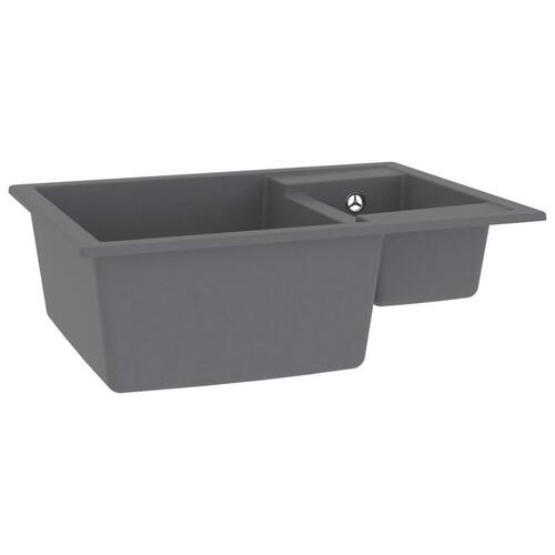 Dobbelt køkkenvask med overløbshul granit grå