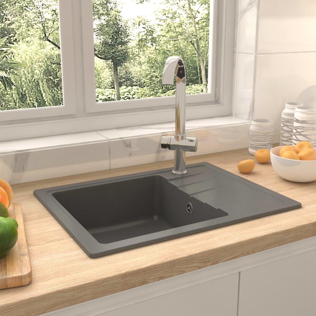 Køkkenvask med overløbshul oval granit grå