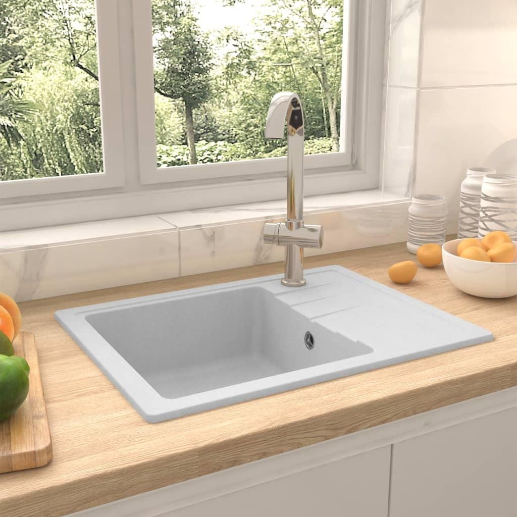 Køkkenvask med overløbshul oval granit hvid
