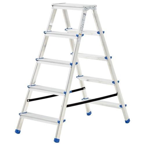 Dobbeltsidet trappestige 5 trin 113 cm aluminium