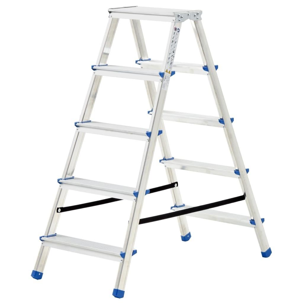 Dobbeltsidet trappestige 5 trin 113 cm aluminium