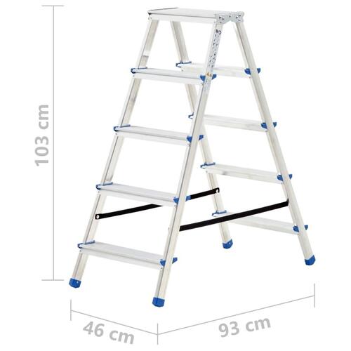 Dobbeltsidet trappestige 5 trin 113 cm aluminium