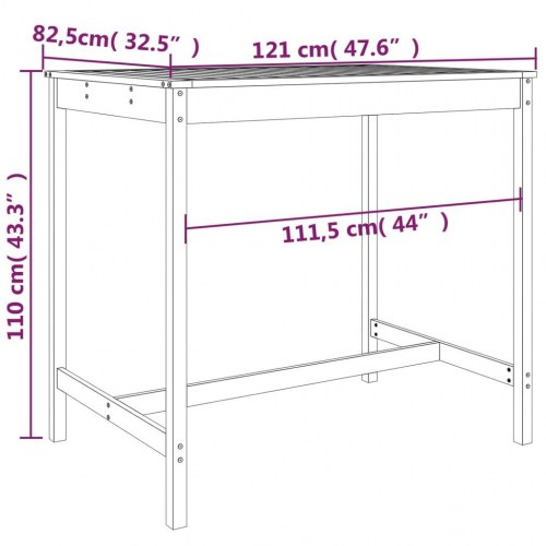 Havebord 121x82,5x110 cm massivt fyrretræ sort