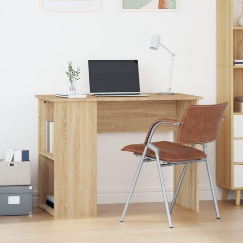 Skrivebord 100×55×75 cm i konstrueret træ - sonoma-eg, med hylder