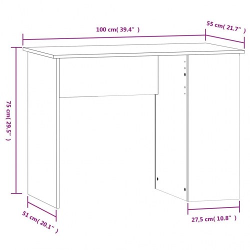 Skrivebord 100×55×75 cm i konstrueret træ - sonoma-eg, med hylder