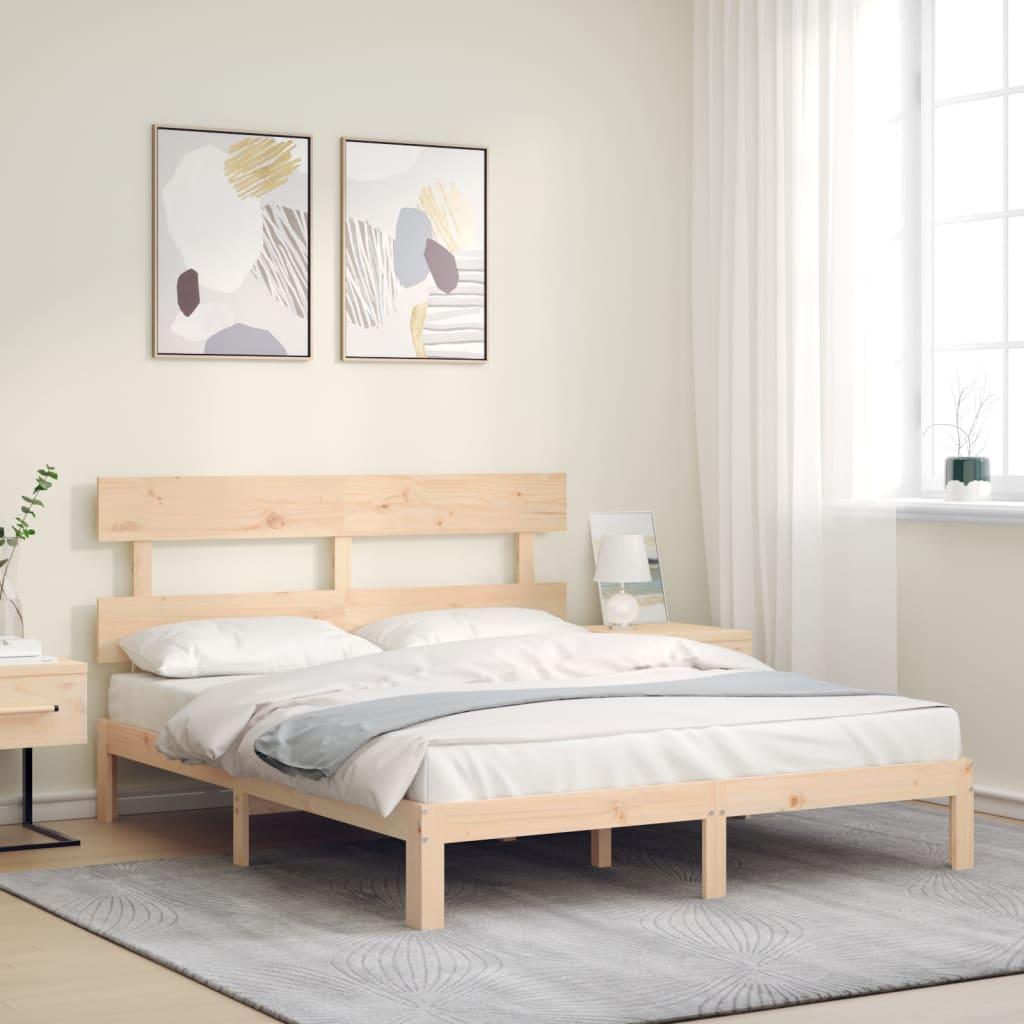 Sengeramme med sengegavl kingsize massivt træ