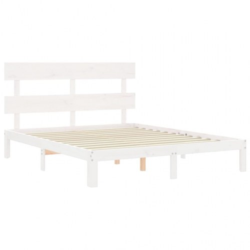 Sengeramme 160x200 cm i massivt fyrretræ - hvid med sengegavl