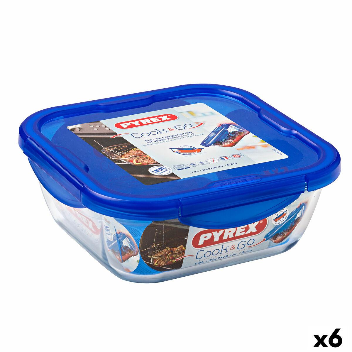 Hermetisk Madkasse Pyrex Cook & Go 21 X 21 X 9 Cm Blå 1 9 L Glas 6 Enheder