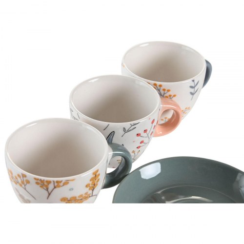 Espressokopper med underkop - 6 dele, porcelæn, 90 ml, blå/grå/lyserød, floral