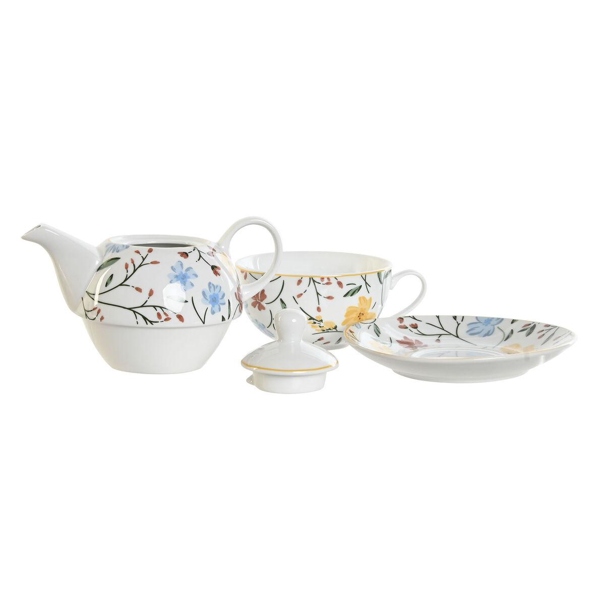 Teselskab-sæt i porcelæn - blå, terrakotta, hvid og gul (3 enheder)