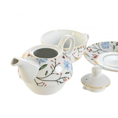 Teselskab-sæt i porcelæn - blå, terrakotta, hvid og gul (3 enheder)