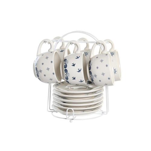 Sæt med kopper og underkopper Blå Hvid Metal Dolomite 180 ml 20 x 18 x 20 cm