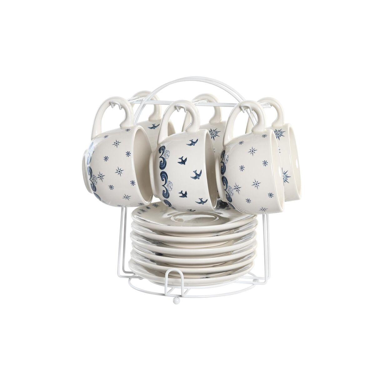 Sæt med kopper og underkopper Blå Hvid Metal Dolomite 180 ml 20 x 18 x 20 cm
