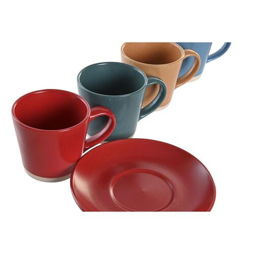 Sæt med kopper og underkopper Gul Blå Rød Grøn Stentøj 180 ml 14 x 14 x 2 cm
