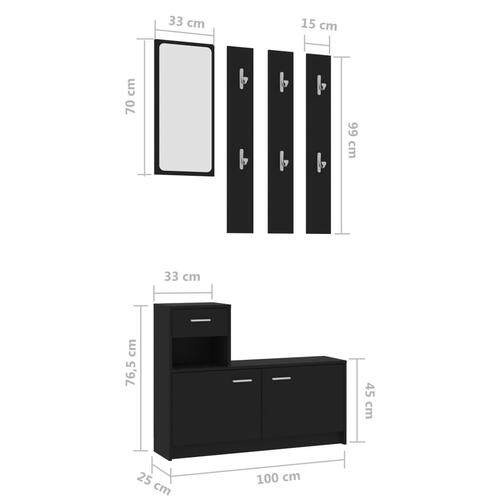 Entrémøbel 100x25x76,5 cm konstrueret træ sort