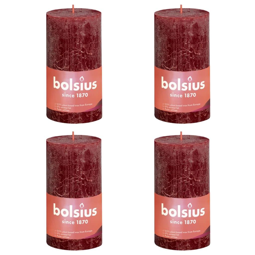 Se Bolsius rustikke søjlestearinlys Shine 4 stk. 130x68 mm fløjlsrød hos Boligcenter.dk