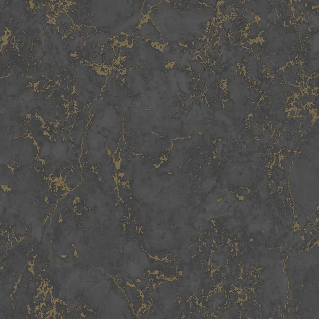 DUTCH WALLCOVERINGS tapet marmor sort og guldfarvet