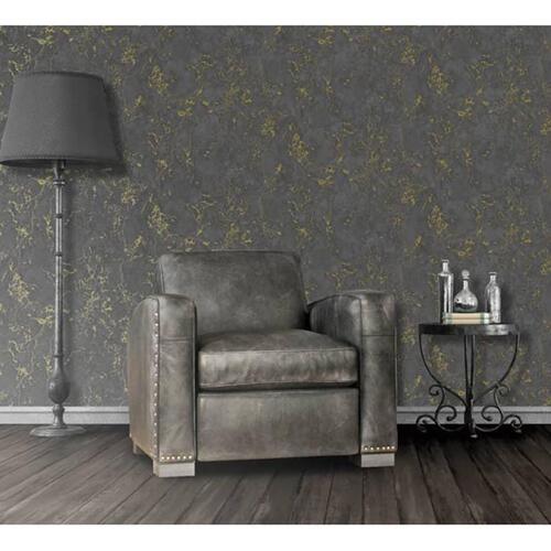 DUTCH WALLCOVERINGS tapet marmor sort og guldfarvet