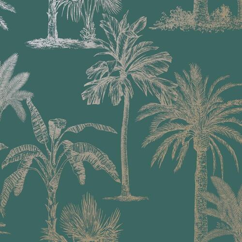 DUTCH WALLCOVERINGS tapet Tropical Trees blågrøn og sølvfarvet