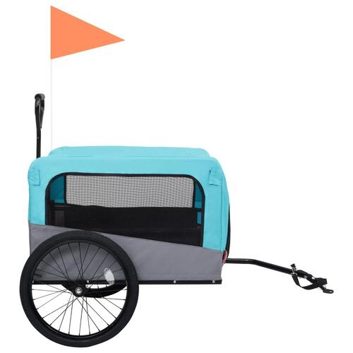 2-i-1 cykelanhænger og klapvogn til kæledyr blå og grå