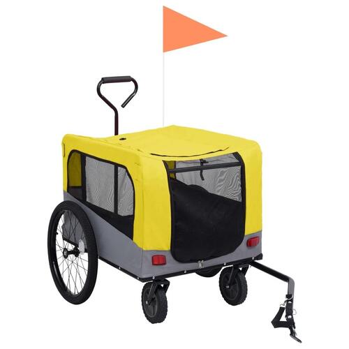 2-i-1 cykelanhænger og klapvogn til kæledyr gul og grå