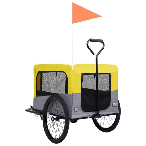 2-i-1 cykelanhænger og klapvogn til kæledyr gul og grå