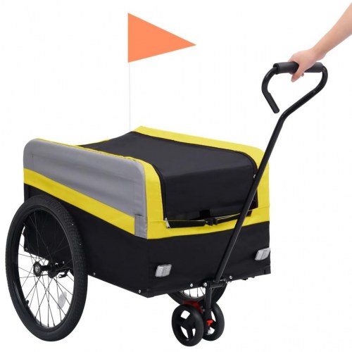 2-i-1 XXL cykeltrailer & trækvogn gul grå og sort