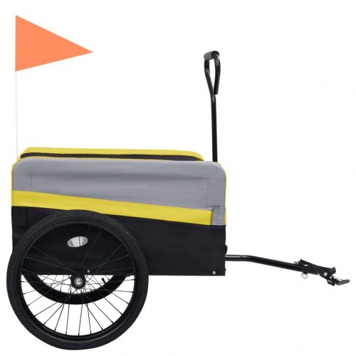 2-i-1 XXL cykeltrailer & trækvogn gul grå og sort