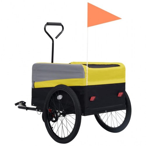 2-i-1 XXL cykeltrailer & trækvogn gul grå og sort