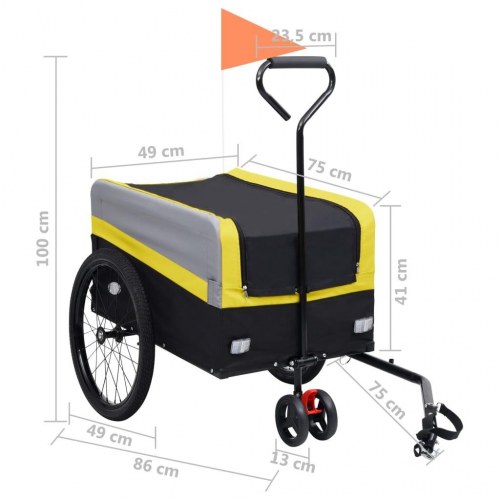 2-i-1 XXL cykeltrailer & trækvogn gul grå og sort