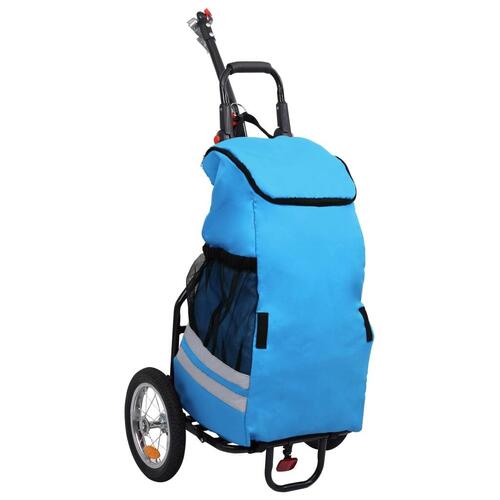 Foldbar cykeltrailer med indkøbstaske blå og sort