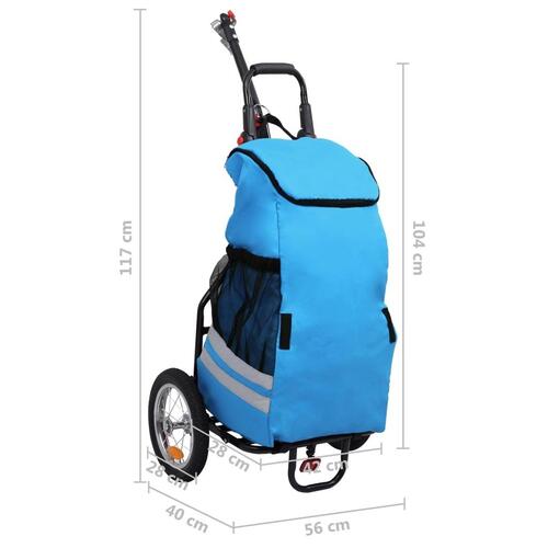 Foldbar cykeltrailer med indkøbstaske blå og sort