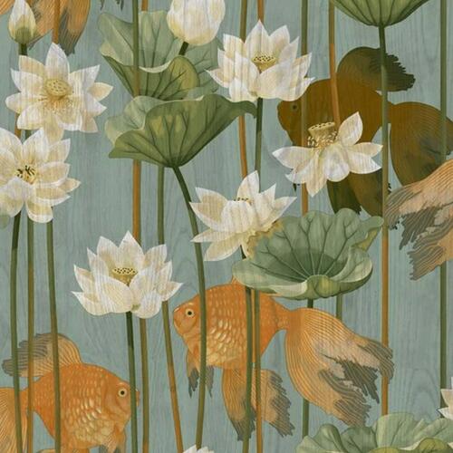 DUTCH WALLCOVERINGS tapet fisk/blomster grøn