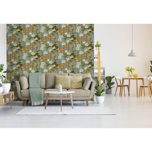 DUTCH WALLCOVERINGS tapet fisk/blomster grøn