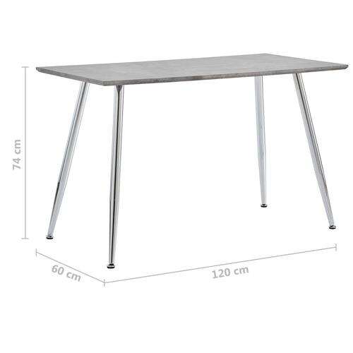 Spisebord 120x60x74 cm MDF betongrå og sølvfarvet
