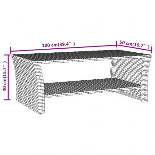 Sofabord i polyrattan 100 × 50 × 40 cm - grå, med hylde
